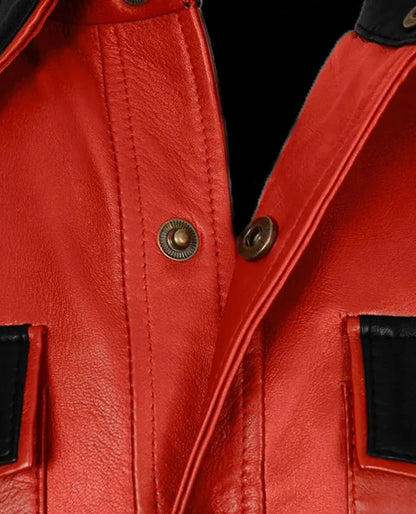 Men's Red Leather Trucker Jacket