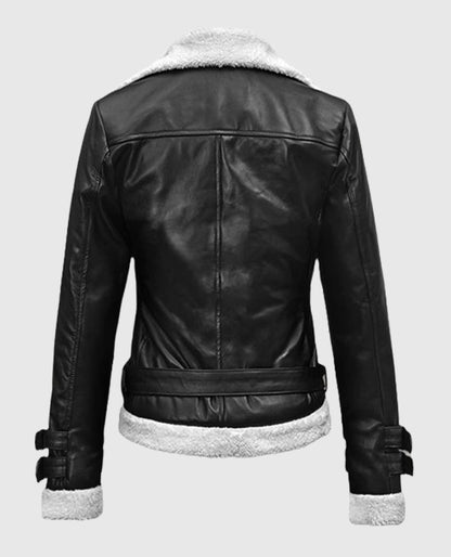 Rita Ora Shearling Black Leather Jacket