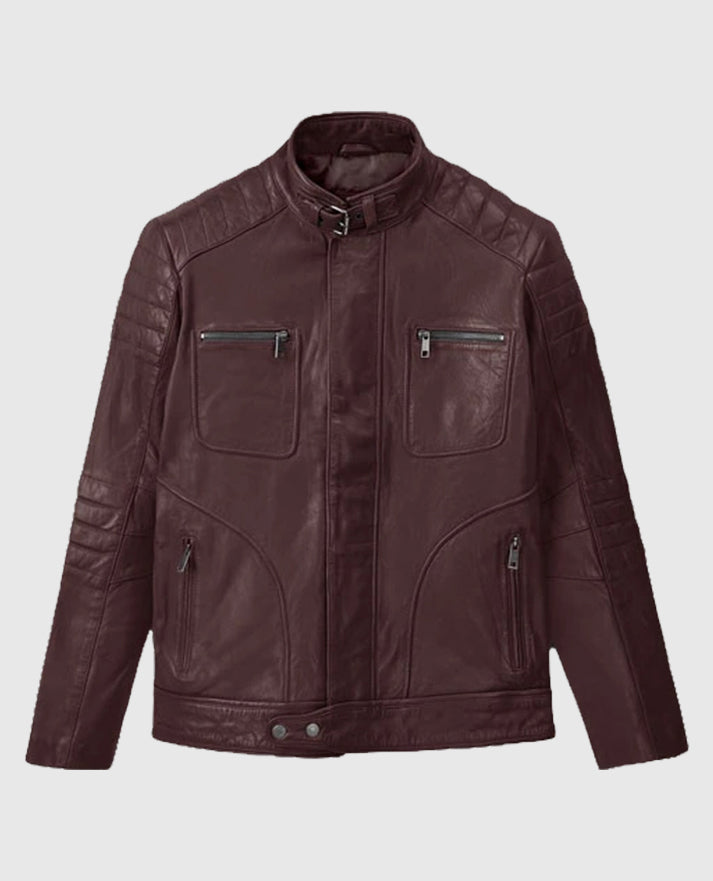 Men's Burgundy Firefly Biker Leather Jacket