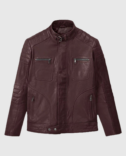 Men's Burgundy Firefly Biker Leather Jacket