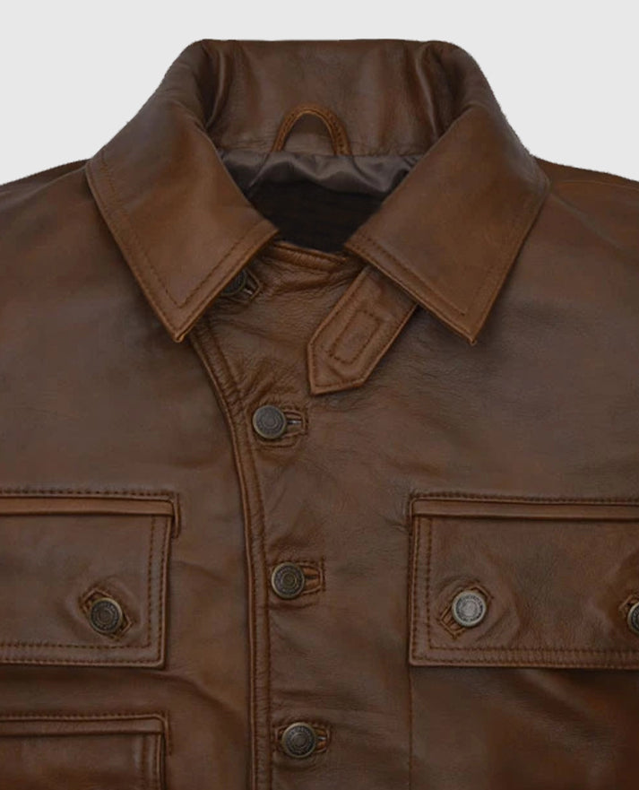 The Kingsman Harris Dickinson Brown Leather Jacket
