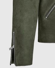 Women's Olive Suede Moto Leather Jacket