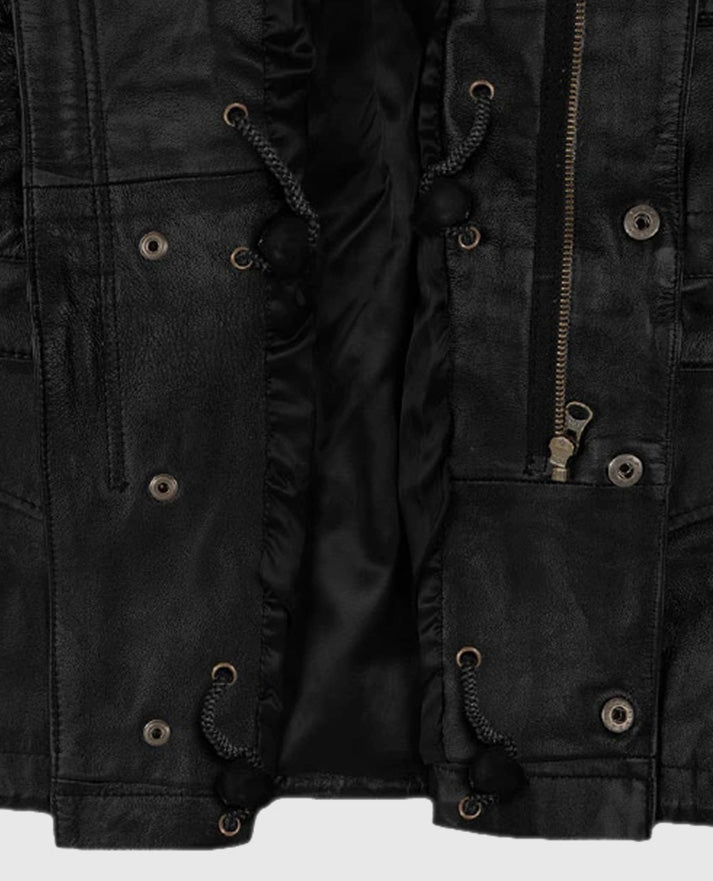 Men's Military M-65 Black Leather Jacket