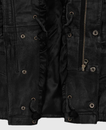 Men's Military M-65 Black Leather Jacket