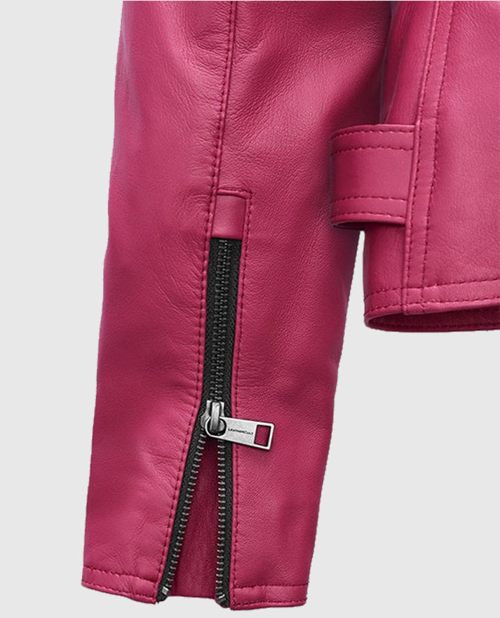 Jessica Alba Pink Biker Leather Jacket