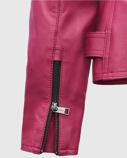 Jessica Alba Pink Biker Leather Jacket