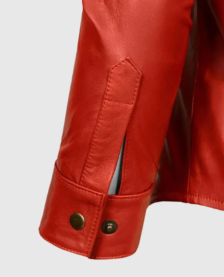 Men's Red Leather Trucker Jacket