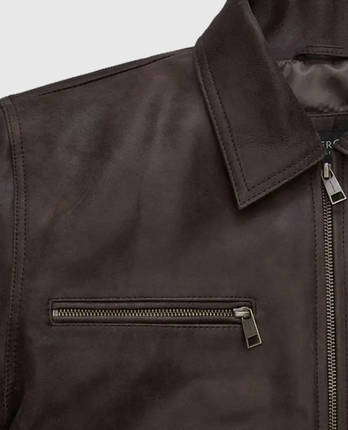 Sam Worthington Kidnapping Mr. Heineken Brown Leather Jacket