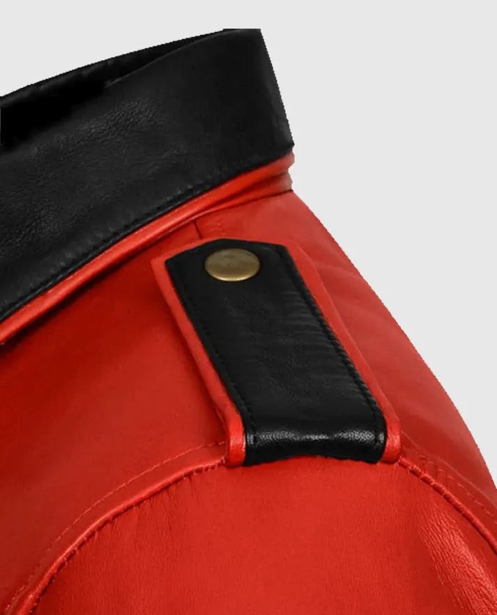 Men's Red Leather Trucker Jacket
