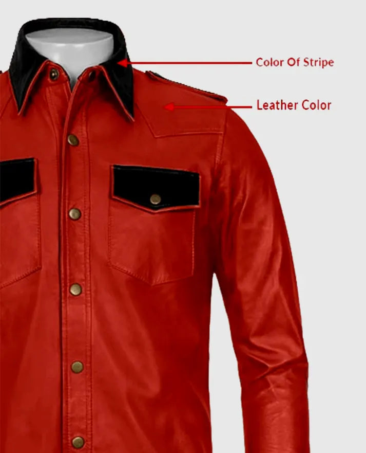 Men's Red Leather Trucker Jacket