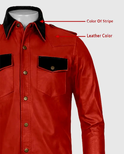 Men's Red Leather Trucker Jacket