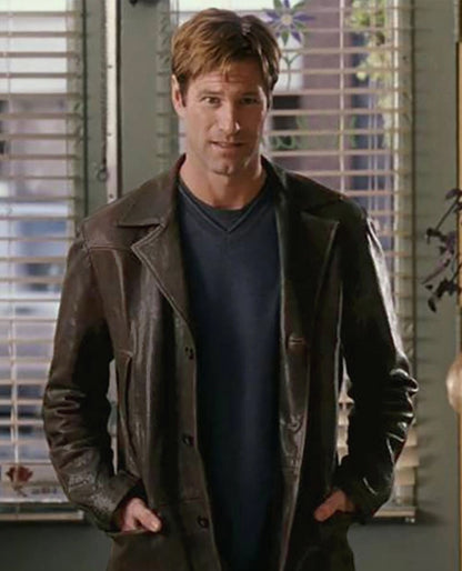 Aaron Eckhart Love Happens Leather Trench Long Coat