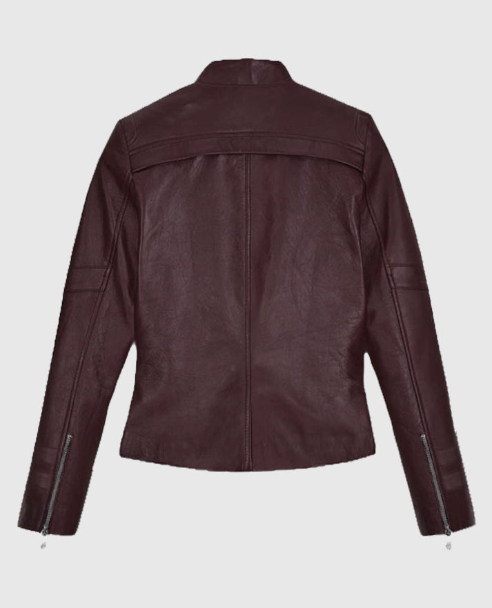  Alexandra Daddario San Andreas Burgundy Leather Jacket