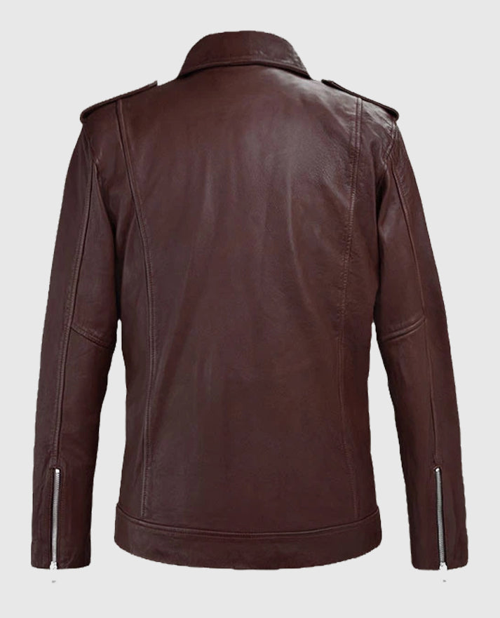 Beast Biker Leather Burgundy Jacket For Men