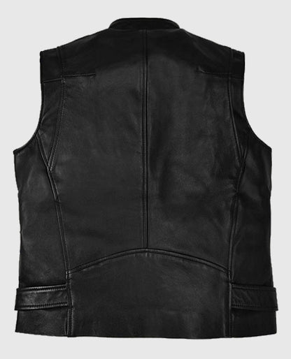 Black Belted Biker Vest with White Highlights Men 