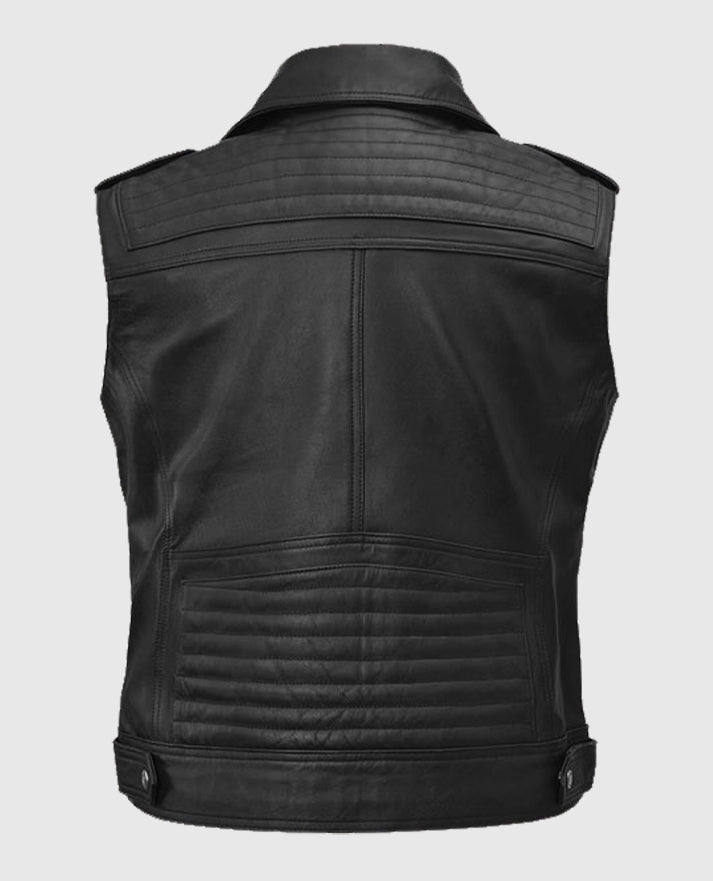 Black Bikers Quilted Leather Vest For Men