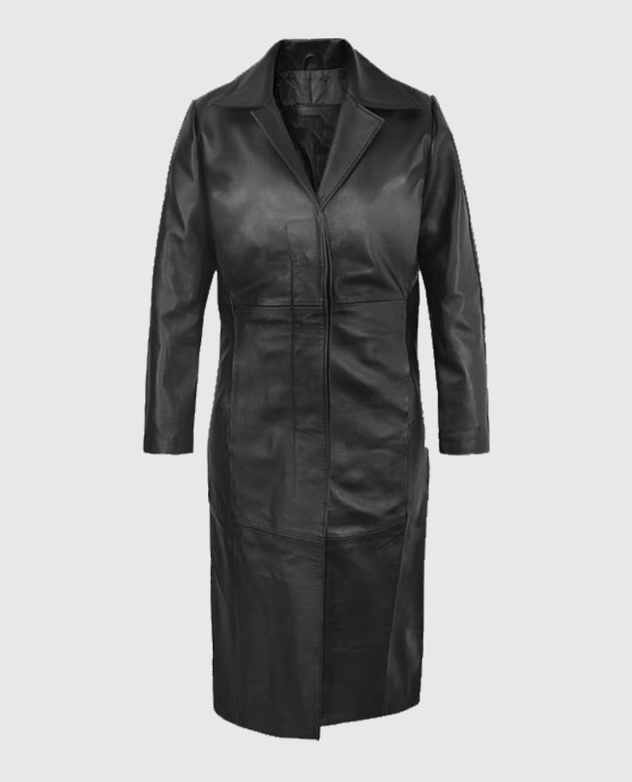 Black Selena Gomez Leather Long Coat