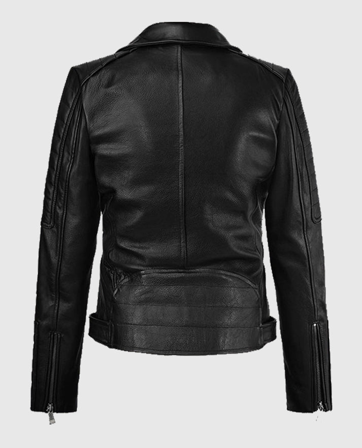 Black Victoria Justice Quilted Biker Leather Jacket