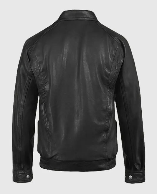 Bomber Vintage Black Leather Jacket For Men