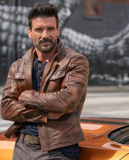 Boss Level Frank Grillo Brown Leather Jacket