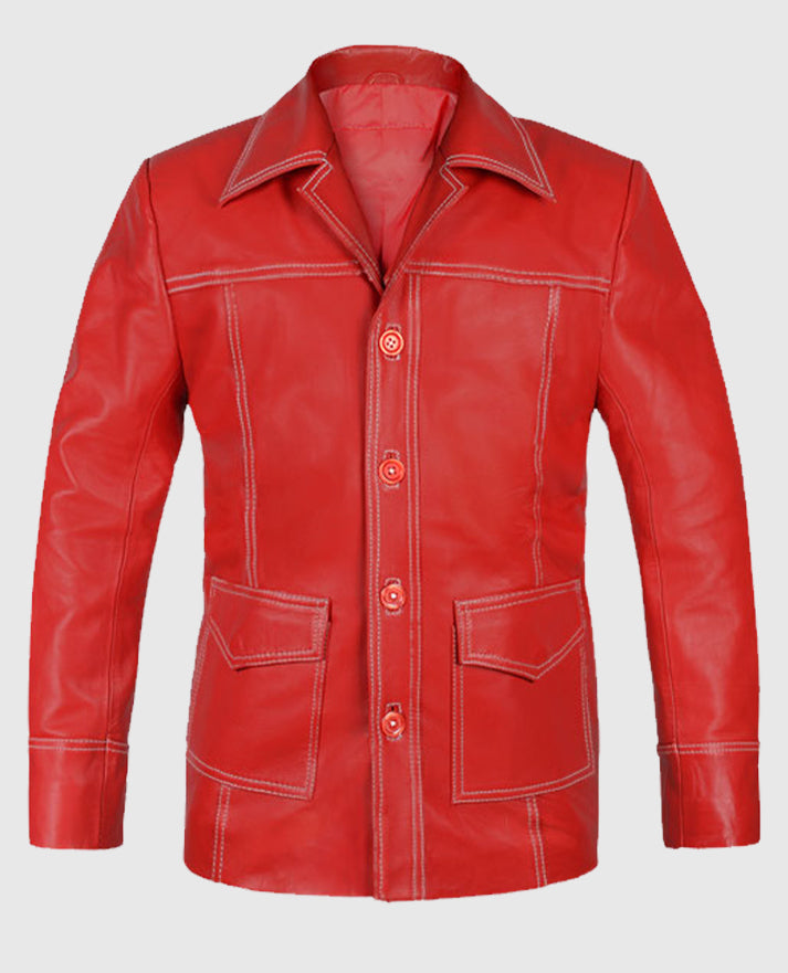 Brad Pitt Fight Club Leather Red Jacket