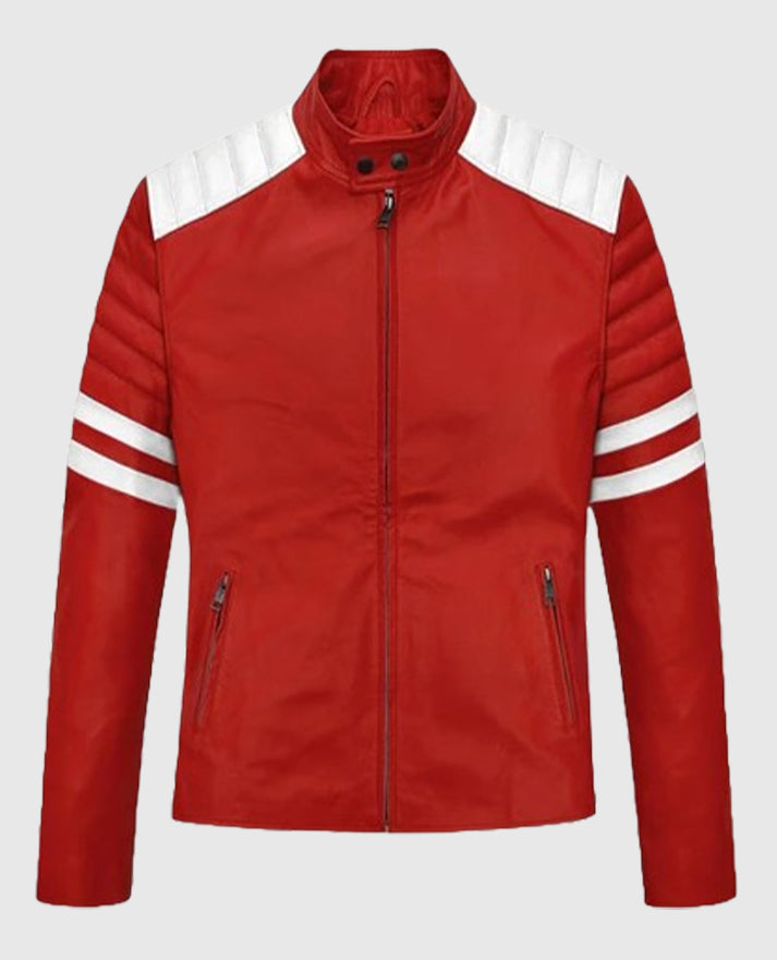 Brad Pitt Fight Club Red Biker Leather Jacket