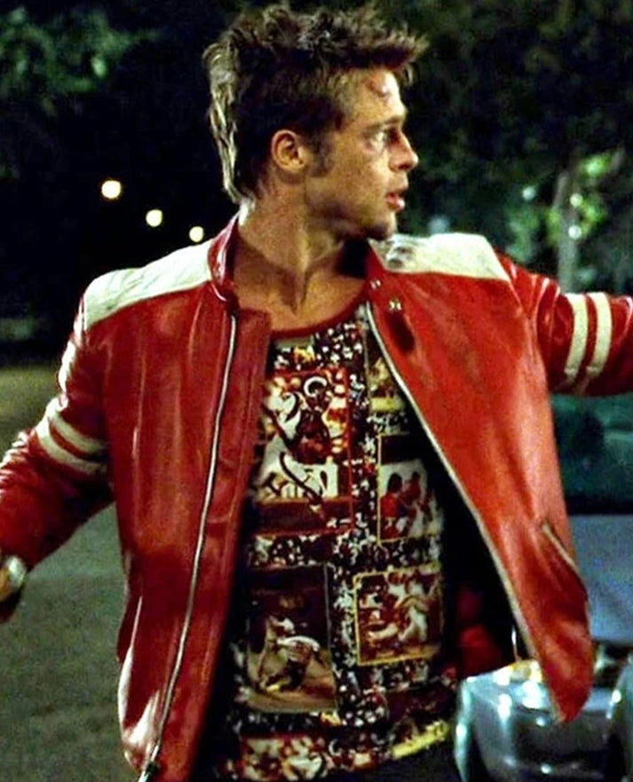 Brad Pitt Fight Club Red Leather Jacket