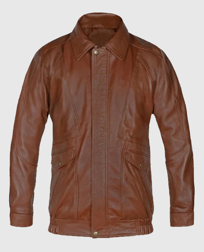 Brown Aviator Bomber Leather Jacket For Men