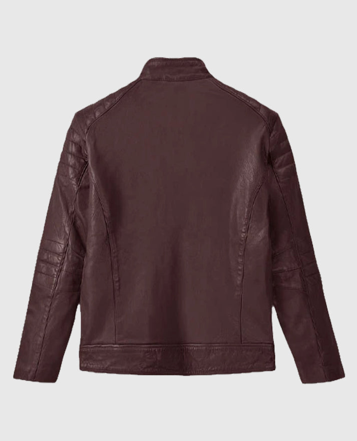 Burgundy Firefly Biker Leather Jacket for Men