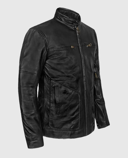 Cafe Racer Black Leather Jacket For Men