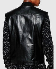 Casual Black Leather Vest For Men