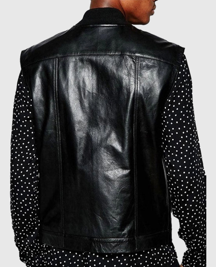 Casual Black Leather Vest For Men