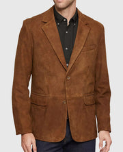 Classic Brown Suede Leather Blazer for Men