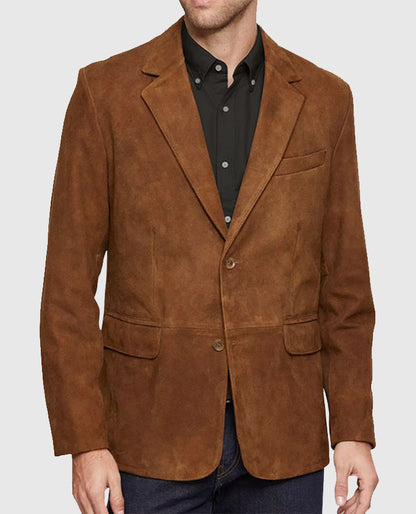 Classic Brown Suede Leather Blazer for Men