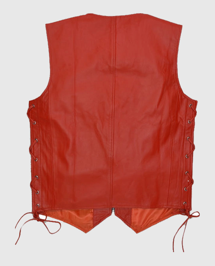 Classic Red Laced Leather Vest for Men