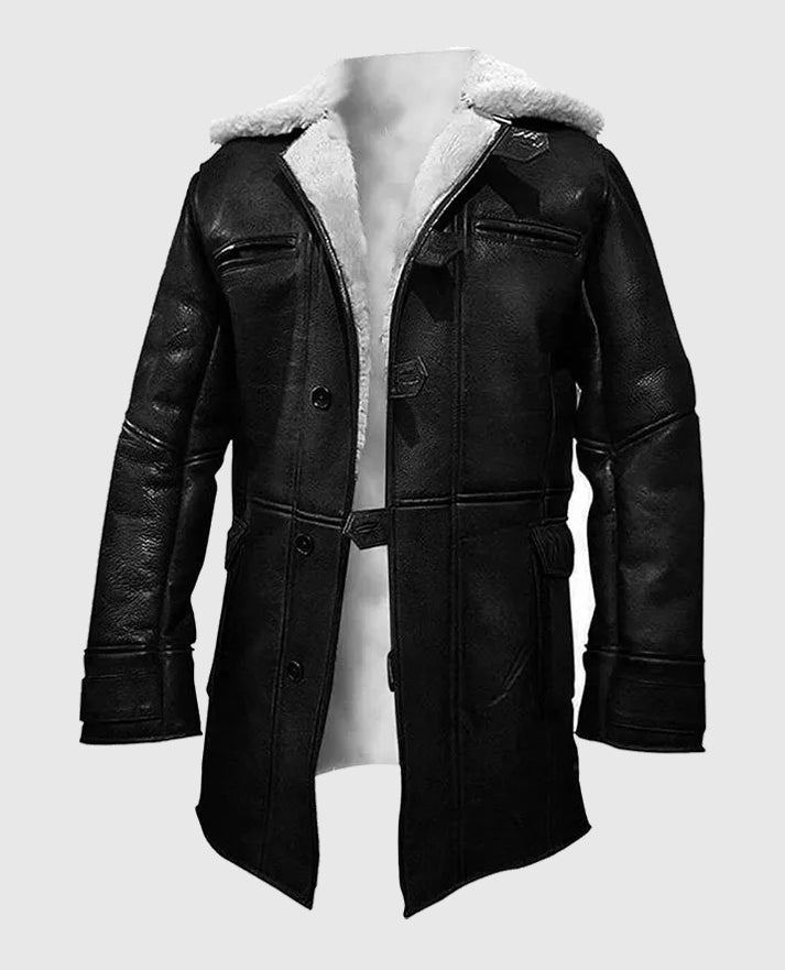 Dark Knight Rises Tom Hardy Bane Shearling Brown Leather Coat