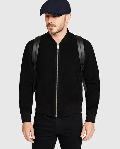 David Beckham Black Suede Zip up Leather Jacket