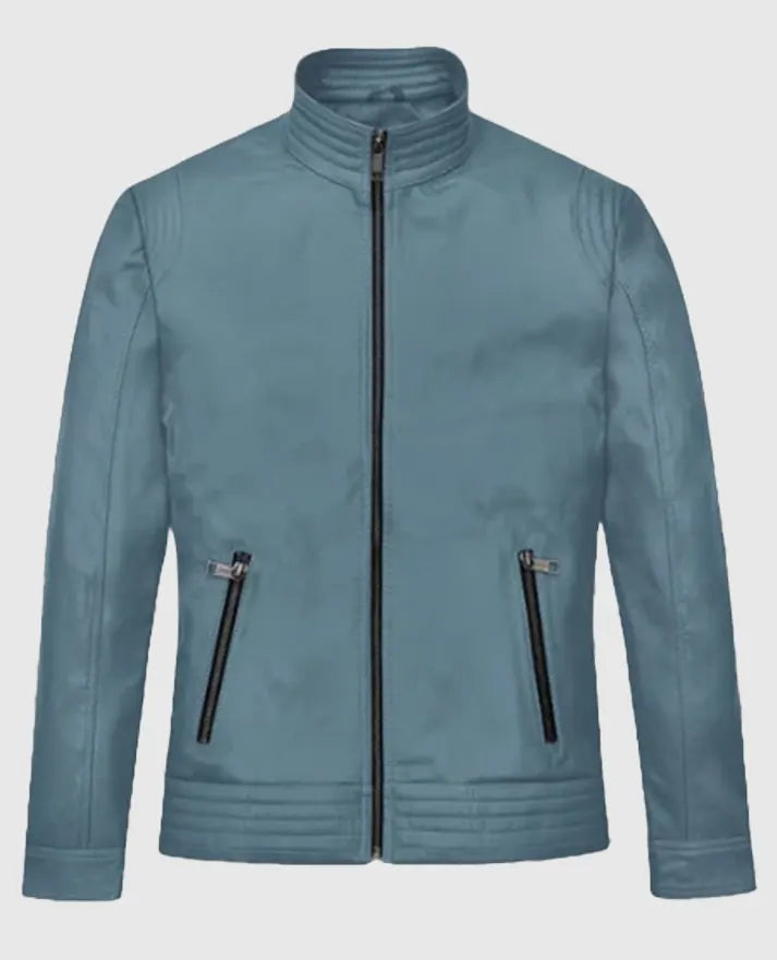 Davin Men's Blue Leather jacket