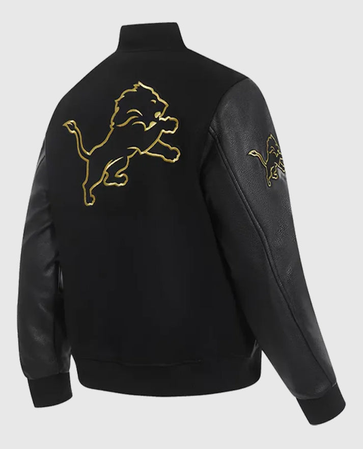 Detroit Lions Full-Zip Black Letterman Jacket