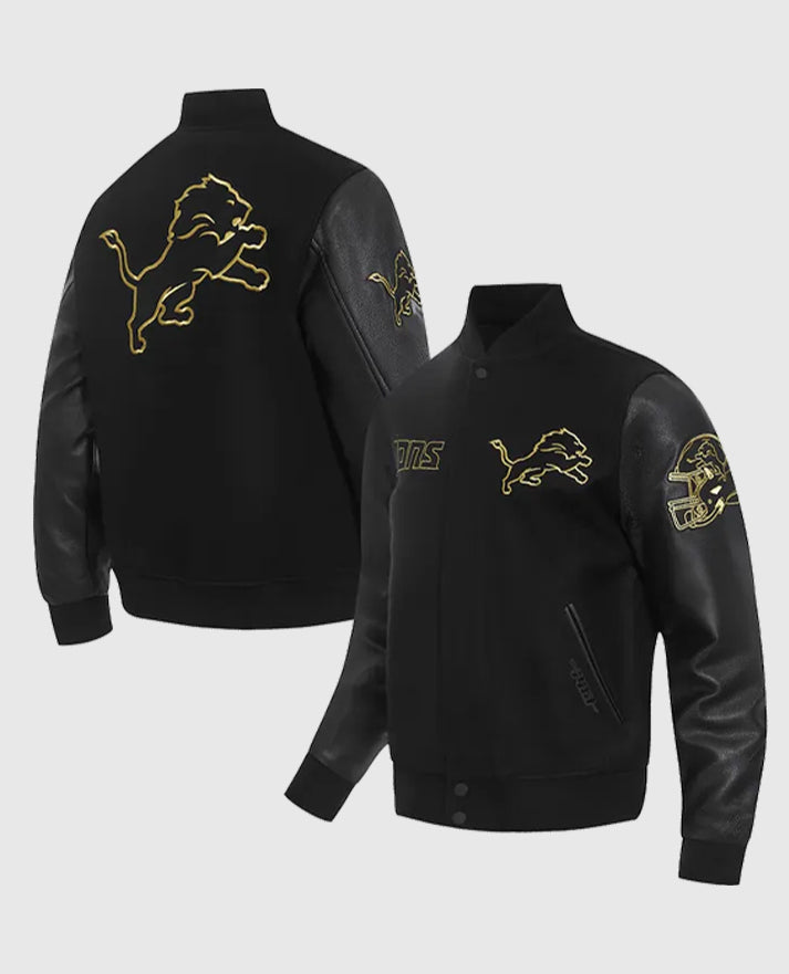 Detroit Lions Full-Zip Black Letterman Varsity Jacket