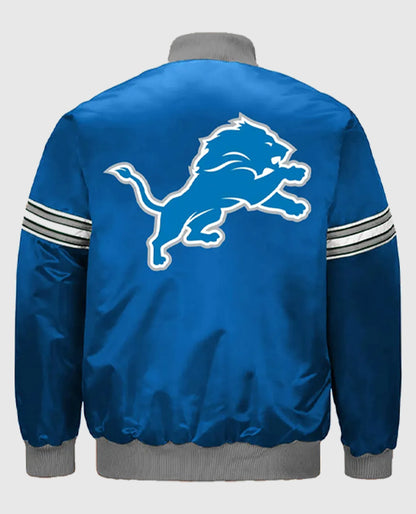 Detroit Lions Striped Satin Blue Jacket