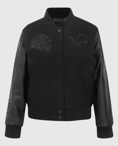 Detroit Lions Triple Black Varsity Wool/Leather Jacket