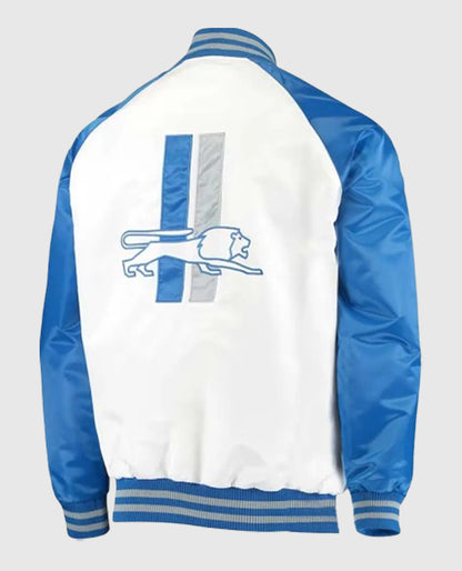 Detroit Lions White/Blue Clean Up Throwback Satin Jacket