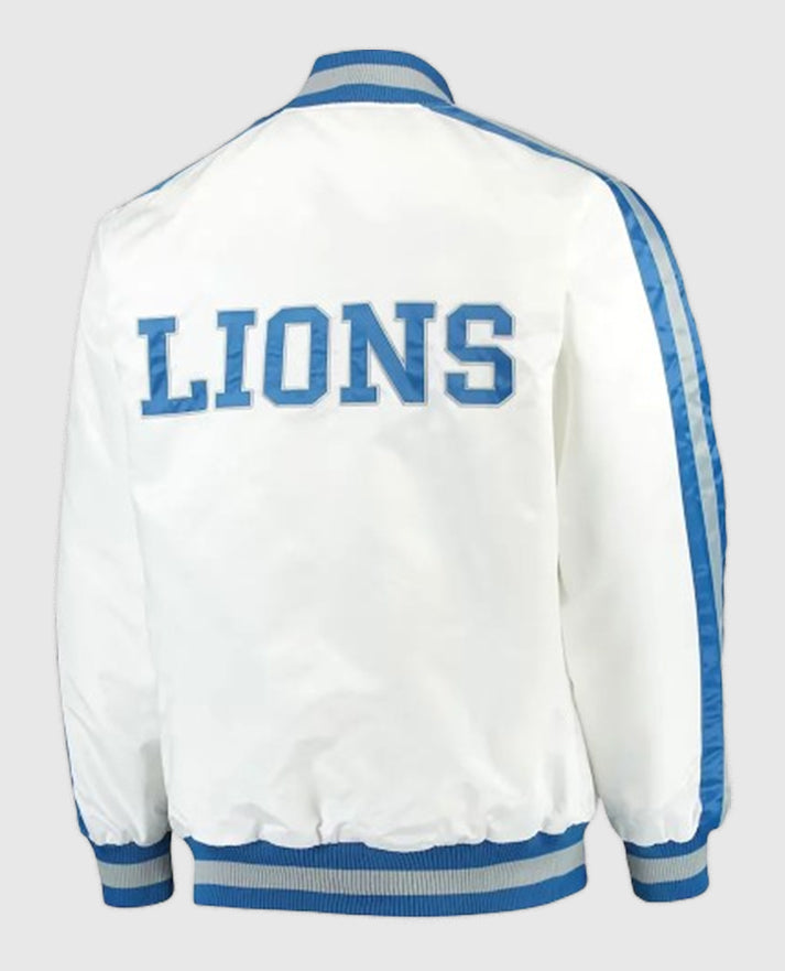 Detroit Lions White Throwback D-Line Satin Jacket