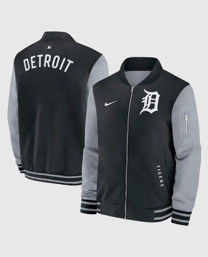 Detroit Tigers Dugout Bomber Full-Zip Grey Jacket
