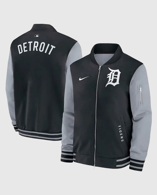 Detroit Tigers Dugout Bomber Full-Zip Grey Jacket