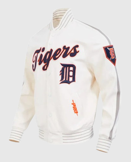 Detroit Tigers Logo Game Day Eggshell Varsity Jacket