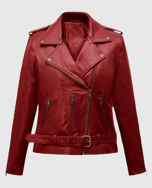Emilia Clarke Last Christmas Red Biker Leather Jacket