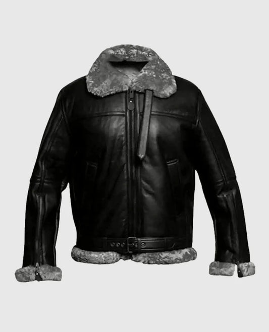 FUR Aviator Flying Pilot Bomber Black Jacket