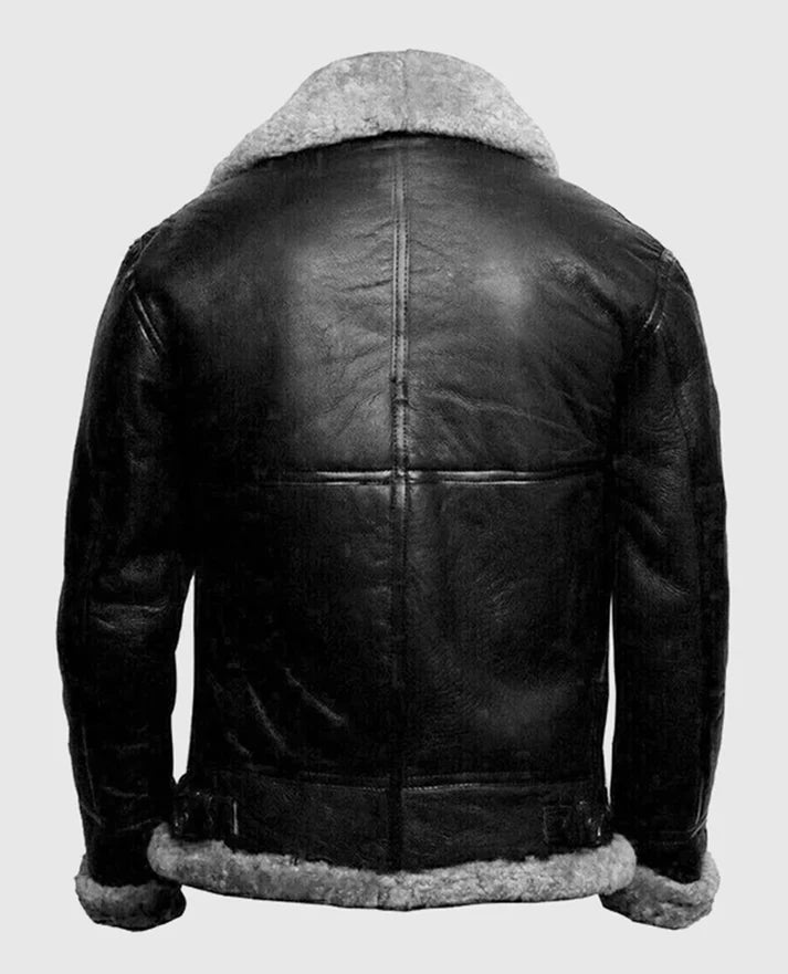 FUR Aviator Flying Pilot Bomber Black Shearling Jacket